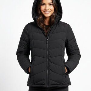 CALVIN KLEIN Black Chevron Puffer Jacket XL (Fits L) Sorona Aura Eco-Fill - EUC